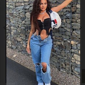 FN Go All Cut Out Slouch Fit Jeans - Light Blue